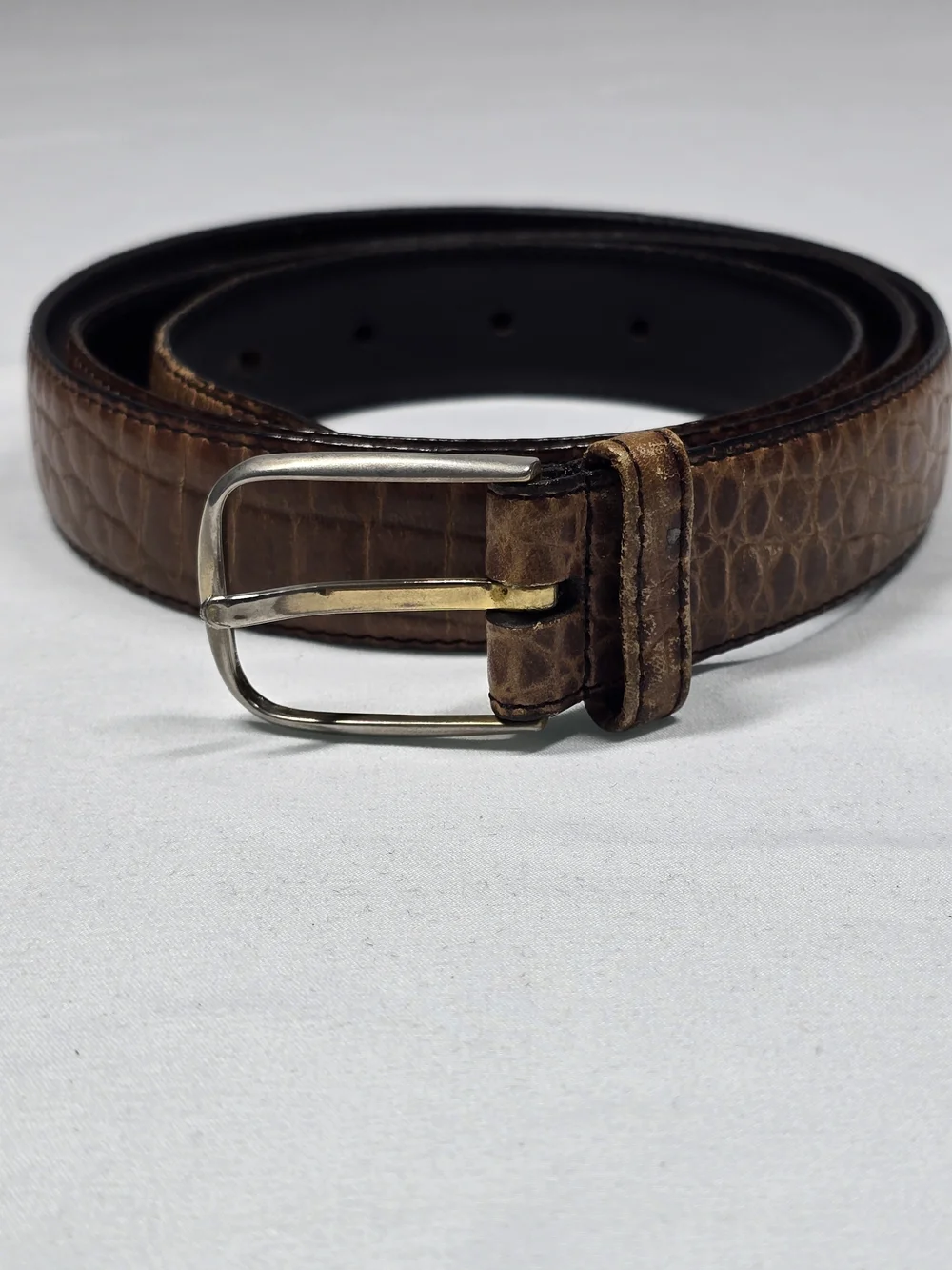 Vintage Brown Croc Embossed Full Grain Cowhide Leather Belt Size 42